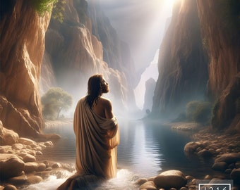 Jesus baptized in the Light, digital print, Christian art, Christian home decor, Jesus artwork, Christian Wall decor, Spiritual Wall art