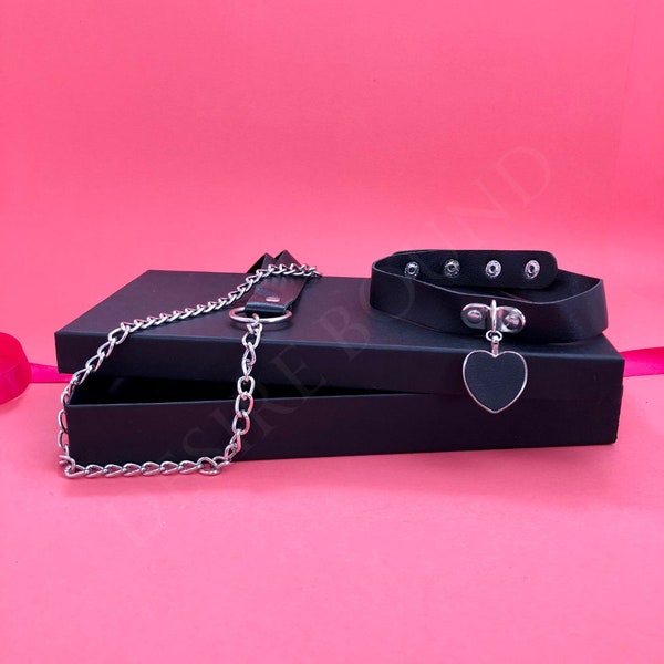 BDSM Kitten choker collar and leash | Kitty collar for sub | Submissive | Slave | DS relationship | Black chocker | Heart choker collar