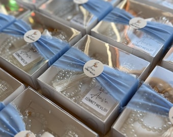 Set de recuerdo personalizado de Tasbih y colonia (con detalle de cinta de gasa) - Sunnah Mevlid, regalo islámico