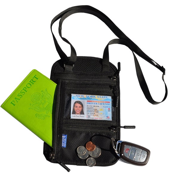 Passport Pouch Holder RFID, Safety Wallet Stores Valuables Hangs Around the Neck
