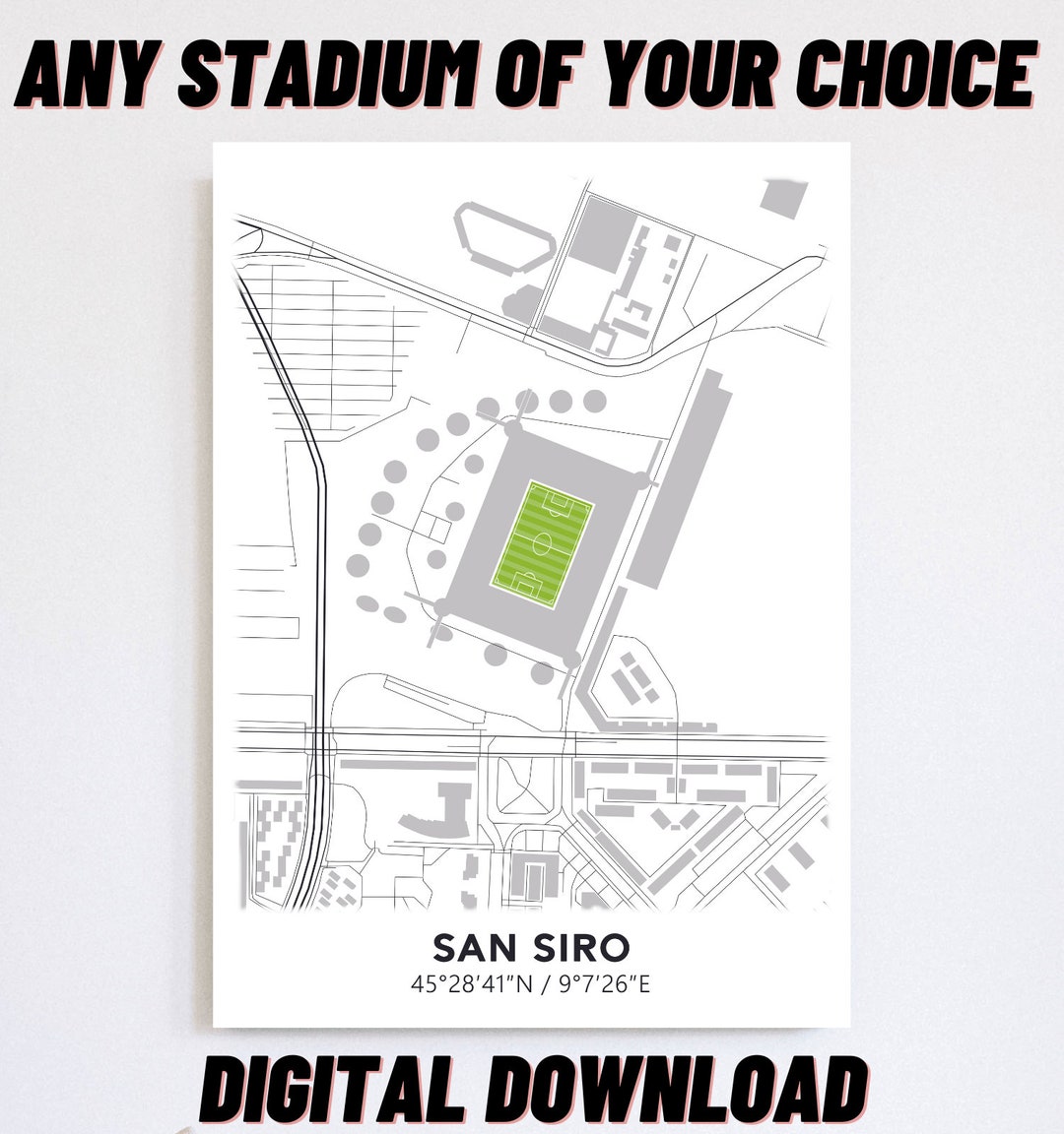 San Siro Map Design Home Stadium of AC Milan and Inter Milan DIGITAL DOWNLOAD Etsy