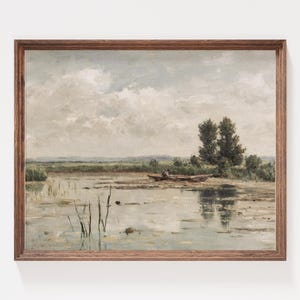 Vintage Dutch Lake Painting: Tranquil Landscape Art Print (Digital Download)