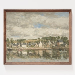 Vintage French Countryside Print: Brittany River Village Landscape (Digital Download)