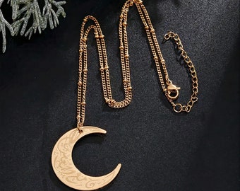 Collier Croissant de Lune Doré : Ayatul Kursi Acier Inoxydable & Plaqué Or