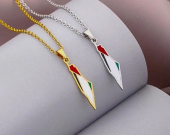 Collier avec pendentif drapeau de Palestine : acier inoxydable et plaqué or