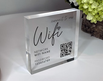 QR-code wifi acrylblok met netwerknaam, wachtwoord voor verhuur voor thuis en Airbnb, bord voor bewegwijzering voor kleine bedrijven, Salon Spa Wifi