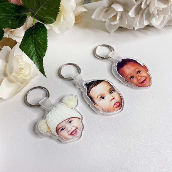 Personalisierte Baby Gesicht Schlüsselbund Foto Gesicht Ausschnitt Schlüsselbund, Baby Jungen Mädchen Gesicht auf Schlüsselbund, Geschenk für Mama, neue Papa Geschenk, Vater Geschenk, Neugeborene