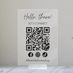 Lassen Sie uns Social Media QR-Code-Zeichen, scannbare Schreibtisch-Signage, Social Media Small Business Decor, Beauty, Spa, Salon, Büro verbinden