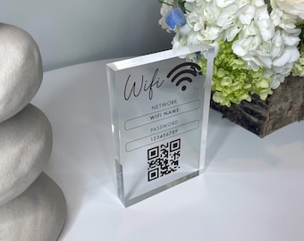 Wifi QR Code Block, Personalized Wi-Fi Network Sign for Guests, Custom Wifi Sign for Airbnb, VRBO, Vacation Rental, Restaurant, Bar, Hotel