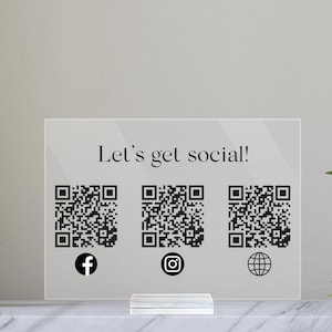 Let&#39;s Get Social, Personalized QR Code Sign, Custom Small Business Social Media QR Sign, Small Business Decor, Acrylic Plaque