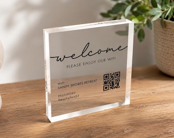 Gepersonaliseerd acryl wifi-bord voor Airbnb, vakantiehuis, gastenkamer | Scanbare QR-code | Bedrijfskantoor, salon, dokterspraktijk, winkeldecoratie