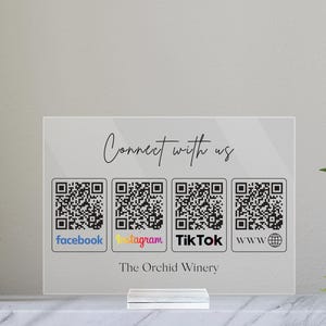 Connect with Us, Personalized QR Code Sign, Custom Small Business Social Media QR Sign, Small Business Decor, Acrylic Plaque