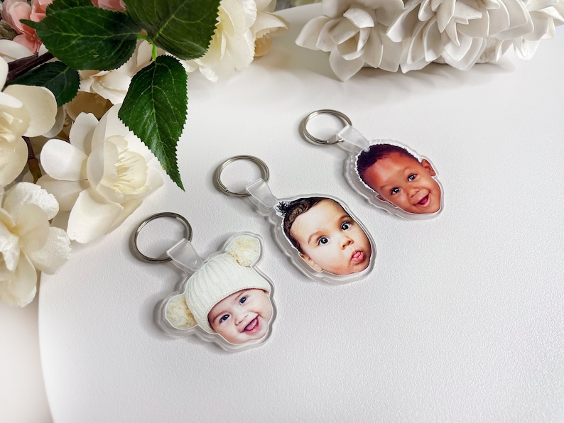 Personalized Baby Face Keychain Photo Face Cutout Keychain, Baby Boy Girl Face on Keychain, Gift for Mom, New Dad Gift, Father Gift, Newborn image 1