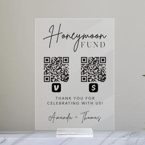 Wedding QR Code Sign, QR Code Donation Sign, Honeymoon Fund, Acrylic Block, Reception Table Sign, Wedding Reception, Minimalist Decor