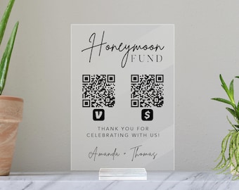 Wedding QR Code Sign, QR Code Donation Sign, Honeymoon Fund, Acrylic Block, Reception Table Sign, Wedding Reception, Minimalist Decor
