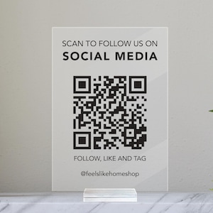 QR-Code Social Media Acryl Plakette, Scanbare Schreibtisch Beschilderung, Social Media Small Business, Beauty, Spa, Salon, Restaurant, Büro
