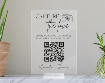 Wedding QR Code Sign, QR Code Photos Sign, Capture the Love, Acrylic Block, Reception Table Sign, Wedding Reception, Modern Wedding Decor