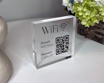 WiFi-acrylblok met QR-code, netwerknaam, wachtwoord voor salon, restaurant, bar, hotel, kantoor, café, winkel, internet