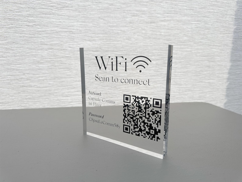 Wifi Acrylic Block With QR Code, Network Name, Password for Salon ...
