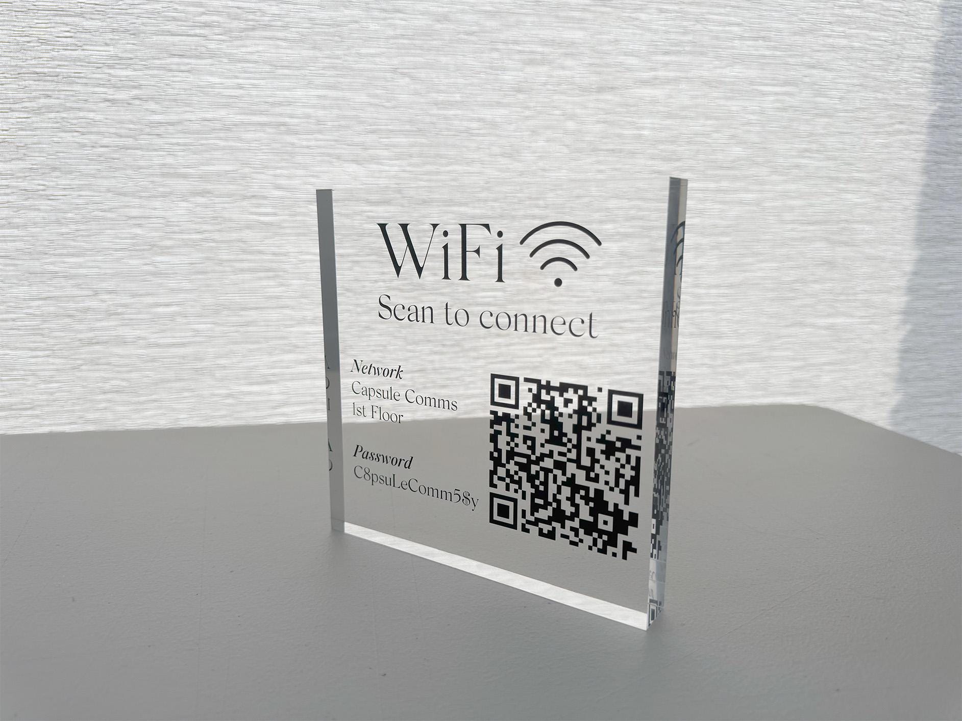 Wifi Acrylic Block With QR Code, Network Name, Password for Salon ...
