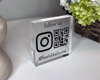 Personlig QR-kodskylt för sociala medier, skannbar bordsskyltning, sociala medier för småföretag, skyltar för kontor, salong, restaurang, bar