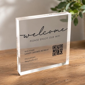 Personalized Acrylic WiFi Sign for Airbnb, Vacation Rental, Guest Room | Scannable QR Code | Business Office Salon Doctor Clinic Shop Decor