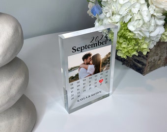 Personalized Calendar Print with Photo for Wedding, Engagement, Anniversary Gift - Acrylic Photo Block, Engagement Announcement Wedding Date