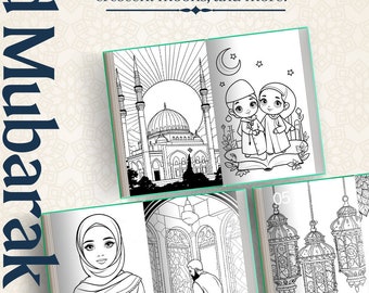 Eid Ramadan Coloring Book for Kids - 38 Pages + Bonus Color Image - Instant Download