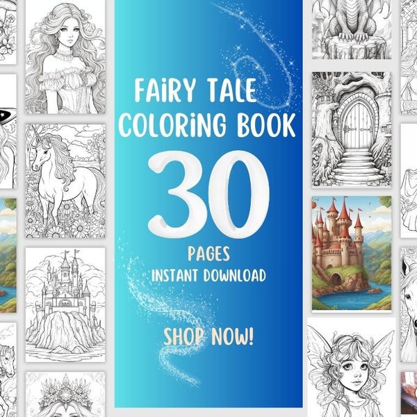 Fairy Tales Fantasy Coloring Pages, Coloring Book, Instant Download, Fantasy, Cute Coloring Printable for Adult & Kids, Perfect Gift