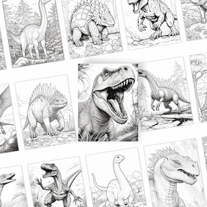 Dino-Riffic Abenteuer Malbuch, sofortiger Download, +30 Dinosaurier-Malbuch, druckbare PDF-Datei, Dinosaurier-Aktivität, Bündel Vollfarbbild