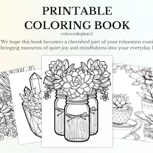 Succulent Coloring Book: 100 Calming Pages, Cactus Art (Pdf download)
