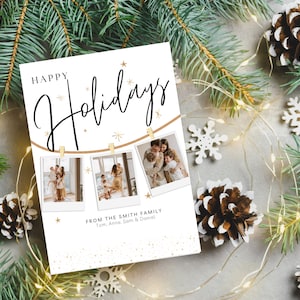 2 tarjetas de felices fiestas, tarjeta navideña familiar, descarga instantánea, tarjeta navideña con foto, tarjeta navideña con foto, imprimir o compartir, tarjeta navideña personalizada