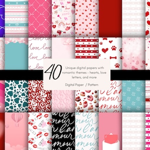 40 digitale Papiere zum Valentinstag, druckbare Papiere zum Basteln, Dekorpapier, digitaler Download, Junk Journal Kit
