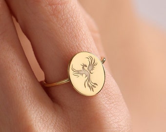 Phoenix Ring, Phoenix Jewelry, Spiritual Ring, Bird Ring, Signet Ring Phoenix, Engraved Ring Phoenix, Mothers Day Gift, Best Friend Gift