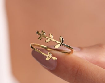 Tree Branch Ring, Wrap Around Ring, Leaf Ring, Gold Leaf Ring, Tree Ring, Botanical Ring, Leaf Jewelry, Olive Leaf Ring, Bridesmaid Gift