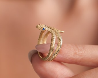Snake Ring with Birthstone Eyes, Gold Snake Ring with Custom Eyes, Serpent Ring, Silver Snake Ring, Animal Ring, Snake Jewelry, Unique Gift