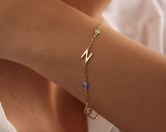 Initial Bracelet, Birthstone Bracelet, Personalized Bracelet, Custom Bracelet, Name Bracelet, Letter Bracelet, Custom Gold Bracelet, Gift