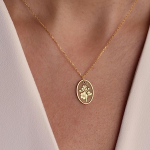 Sterling Silver Birth Flower Necklace • Engraved Birth Month Flower Necklace with Custom Birthstone • Bridesmaid Gifts • Wedding Gifts image 2