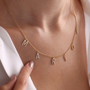 Aesthetic Necklace with Custom Pave Letters, Custom Letter Necklace, Dainty Name Necklace, Personalized Name Necklace, Gold Name Necklace
