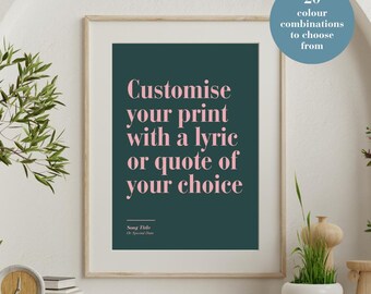 Custom Song Lyric Print | Quote Poster | Personalised Music Print | Wall Art | Wall Print | Wedding First Dance Lyrics | Digital Download