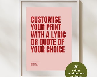 Custom Song Lyric Print | Quote Poster | Personalised Music Print | Wall Art | Wall Print | Wedding First Dance Lyrics | Digital Download