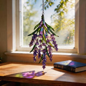 Lavender Suncatcher, Floral Window Hanging Decor, Purple Flower Sun Catcher Gift for Her