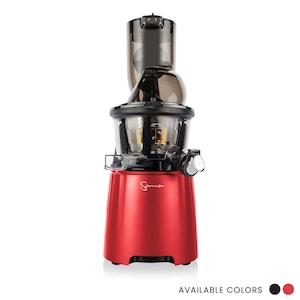 May include: A red Sana juicer with a black and clear plastic top. The juicer has a silver label with the word "Sana" on it. AVAILABLE COLORS is written below the juicer.