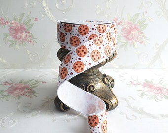 Handmade Wired Ribbon with Chocolate Chip Cookie Design - Perfect for Baking-Themed Crafts, Gift Wrapping, and Home Decor