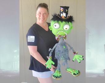 Whimsical Zombie Wreath Attachment: Light-Up Eyes, Halloween Top Hat
