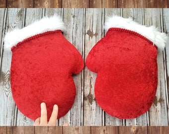 Santa mittens, wreath attachment, Christmas decor, Christmas attachment, mitten attachment, velvet mittens,