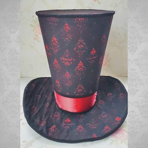 Extra Large Top Hat, Skelly Hat, Red Damask Top Hat, Halloween top hat, Top hat decor, wreath attachment, wreath decor, whimsical hat