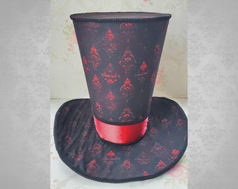 Extra Large Red Damask Top Hat: Skelly Decor, Wreath Attachment