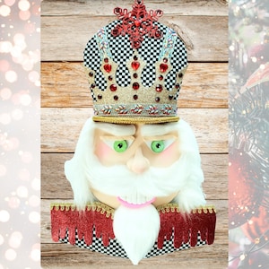 Handmade Checkered Nutcracker Wreath Attachment: Jeweled Holiday Decor