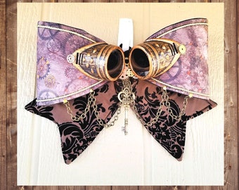 steampunk bow, steampunk decor, wreath bow, wreath embellishment, wreath attachment, curtain tie backs, chair bow, wired bow, fabric bow